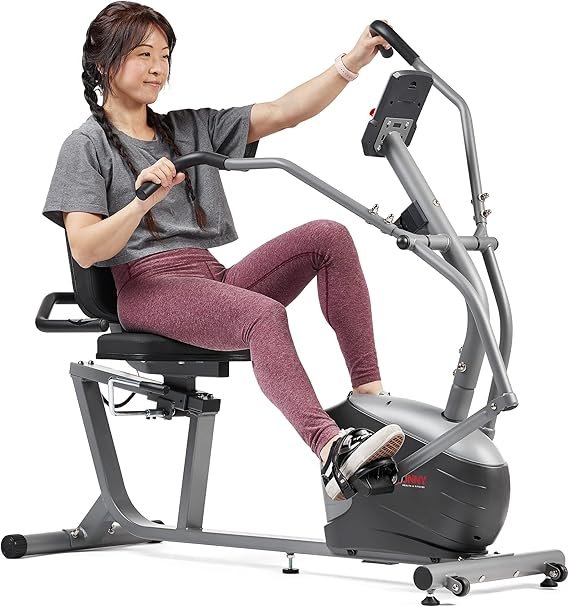 Sunny Health & Fitness Compact Performance Recumbent Bike w/Dual Motion Arm/Leg Exercisers for Senior